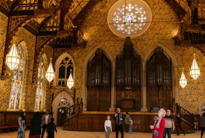 Visitors exploring Rochdale Town Hall.