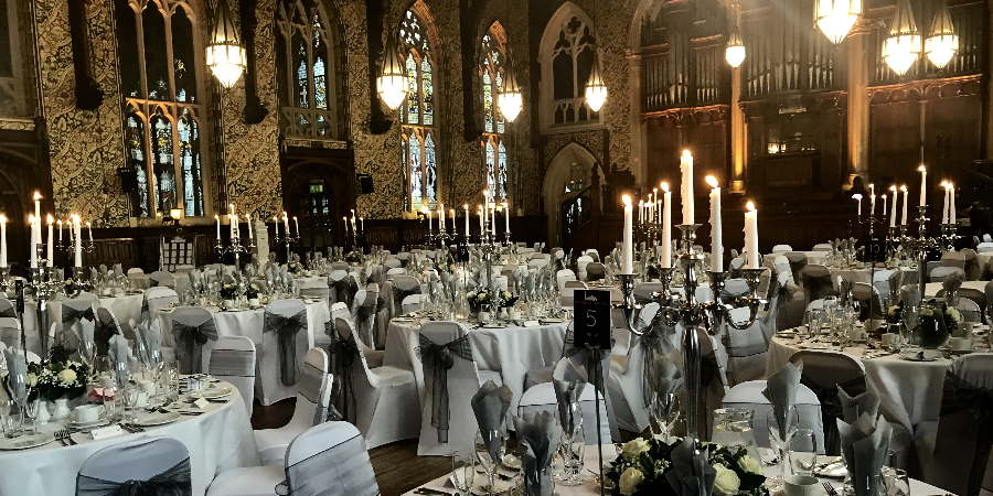 The Great Hall with tables set for an event.