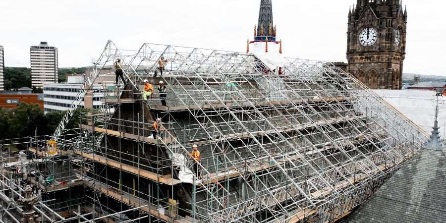The roof of Rochdale Town Hall during the restoration.